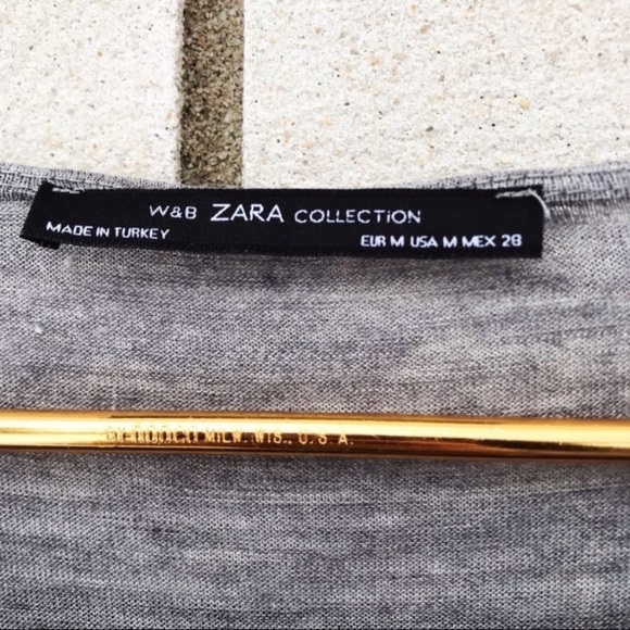 Zara Collection Gray Black Mixed Media Knit Top Sheer Chiffon Hem Size M - Picture 3 of 8